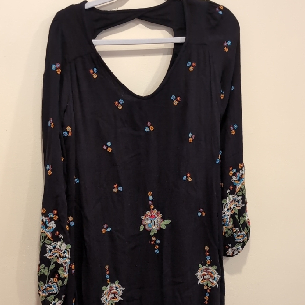 Free People Black and White Embellished Bishop Sleeve Dress - Picture 5 of 8